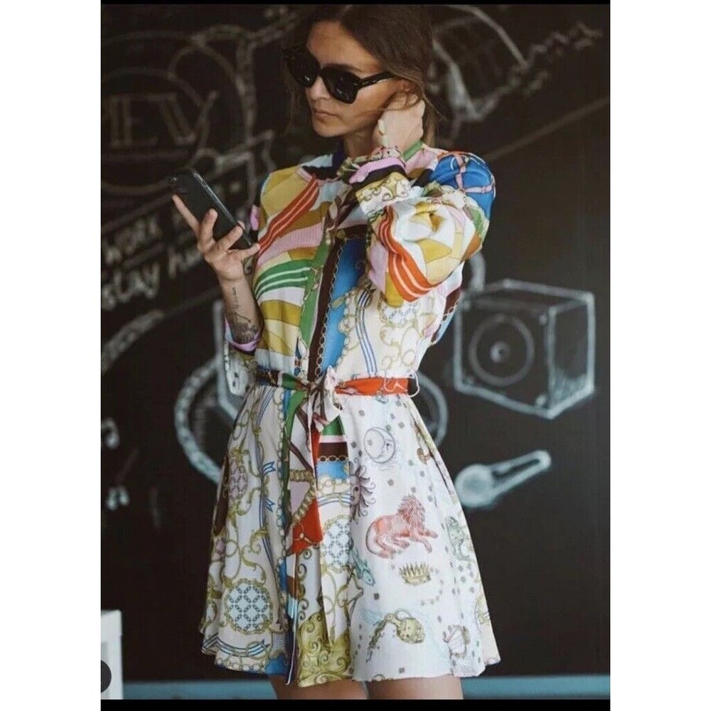 NWT Zara Women Short Printed Mini SCARF Dress SIZE M No Belt